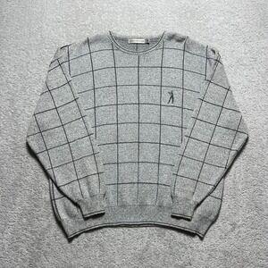 VTG 90s Shenandoah Sweater XXL Grey Grid Windowpane Golf Grandpa Cotton Blend